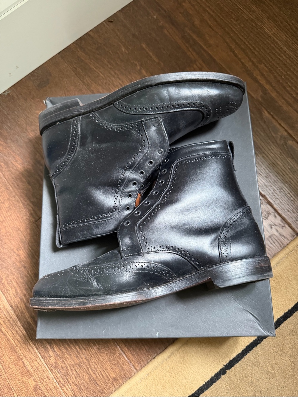 WIDE Allen Edmonds Men's Black Leather Wingtip Boots 10 3E